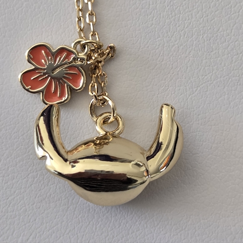 Stitch Gold-Tone Necklace with Hibiscus Flower & Crystal Accents - Picture 5 of 11